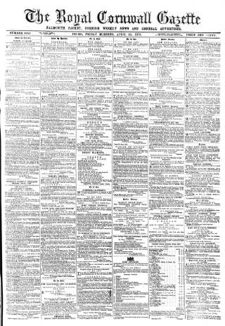 cover page of Royal Cornwall Gazette published on April 25, 1879