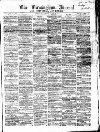 cover page of Birmingham Journal published on April 25, 1857