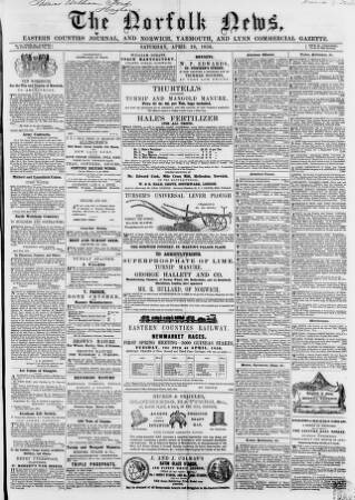 cover page of Norfolk News published on April 26, 1856