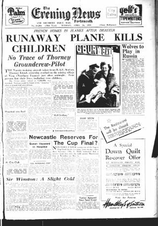 cover page of Portsmouth Evening News published on April 26, 1955