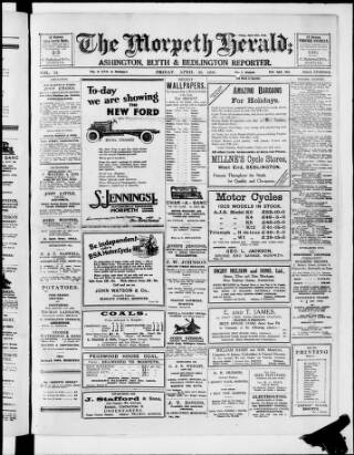 cover page of Morpeth Herald published on April 20, 1928