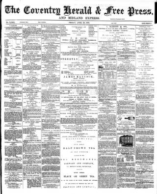 cover page of Coventry Herald published on April 26, 1872