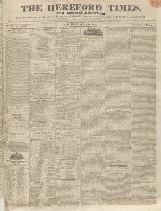 cover page of Hereford Times published on April 26, 1834