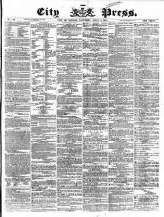 cover page of London City Press published on April 1, 1871