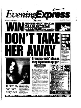 cover page of Aberdeen Evening Express published on April 25, 1997