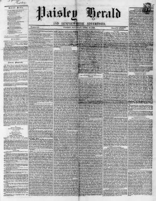 cover page of Paisley Herald and Renfrewshire Advertiser published on April 19, 1856