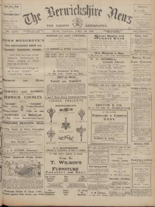 cover page of Berwickshire News and General Advertiser published on April 26, 1910