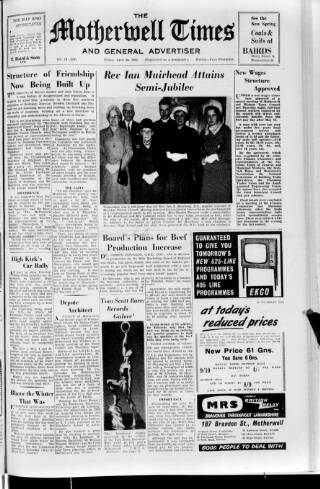 cover page of Motherwell Times published on April 26, 1963