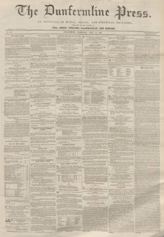 cover page of Dunfermline Press published on April 16, 1862
