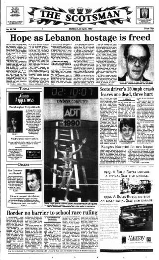 cover page of The Scotsman published on April 23, 1990