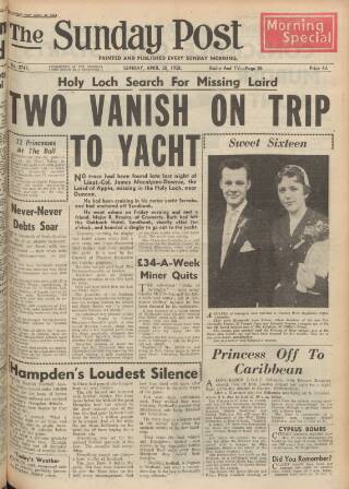 cover page of Sunday Post published on April 20, 1958