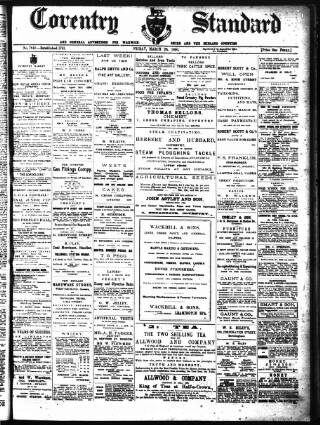 cover page of Coventry Standard published on March 28, 1890