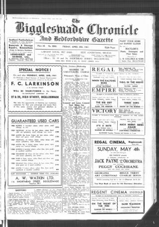 cover page of Biggleswade Chronicle published on April 25, 1941