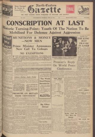 cover page of Daily Gazette for Middlesbrough published on April 26, 1939