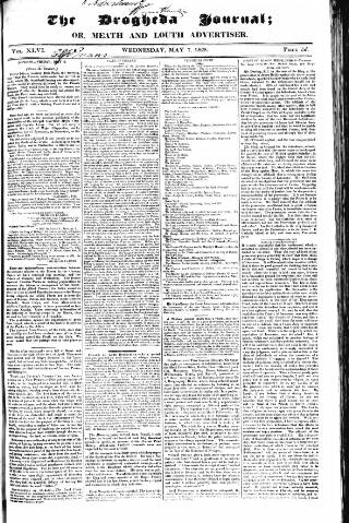 cover page of Drogheda Journal, or Meath & Louth Advertiser published on May 7, 1828