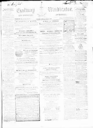 cover page of Galway Vindicator, and Connaught Advertiser published on May 9, 1868