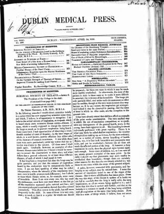 cover page of Dublin Medical Press published on April 24, 1850