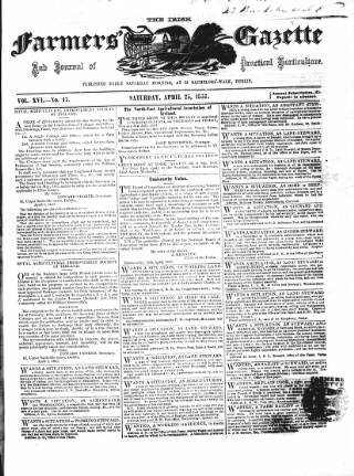 cover page of Farmer's Gazette and Journal of Practical Horticulture published on April 25, 1857