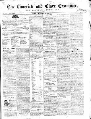 cover page of Limerick and Clare Examiner published on April 20, 1853