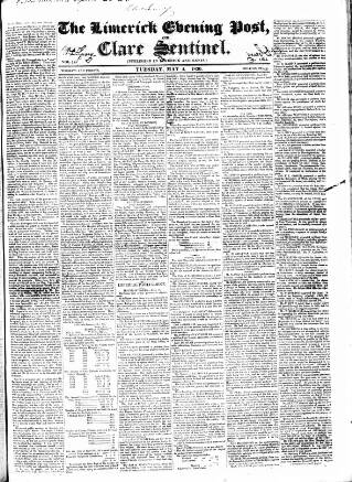 cover page of Limerick Evening Post published on May 4, 1830