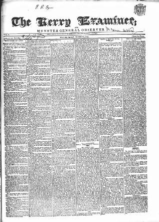 cover page of Kerry Examiner and Munster General Observer published on March 28, 1845