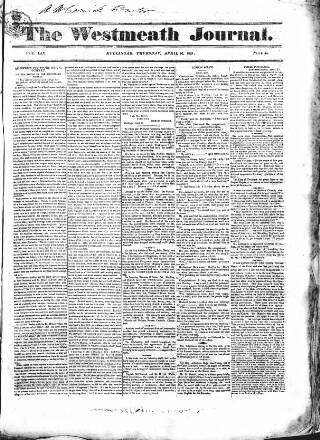 cover page of Westmeath Journal published on April 26, 1827