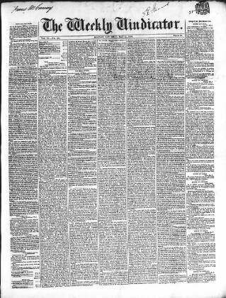 cover page of Weekly Vindicator published on May 11, 1850