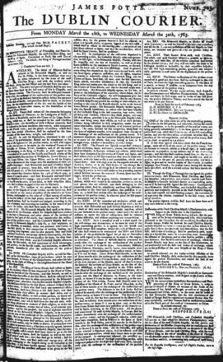 cover page of Dublin Courier published on March 28, 1763