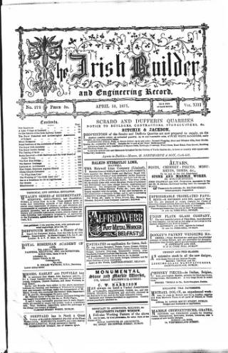 cover page of The Dublin Builder published on April 15, 1871