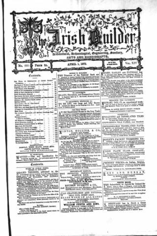 cover page of The Dublin Builder published on April 1, 1872