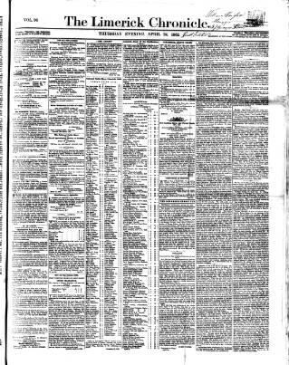 cover page of Limerick Chronicle published on April 24, 1862
