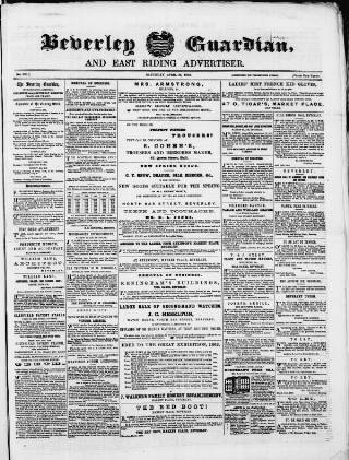 cover page of Beverley Guardian published on April 26, 1862