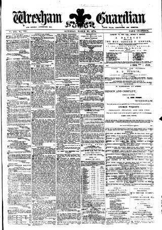 cover page of Wrexham Guardian and Denbighshire and Flintshire Advertiser published on March 28, 1874
