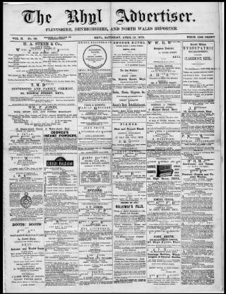 cover page of Rhyl Record and Advertiser published on April 19, 1879