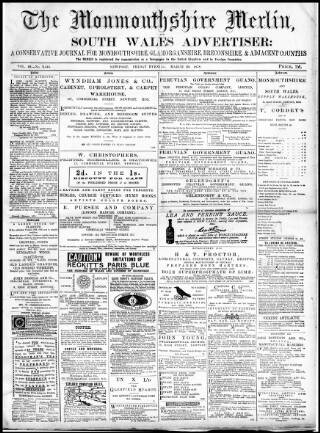 cover page of Monmouthshire Merlin published on March 29, 1878