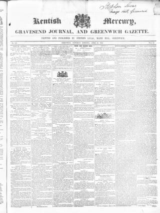 cover page of Kentish Mercury published on April 26, 1845