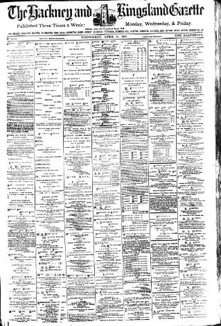 cover page of Hackney and Kingsland Gazette published on April 19, 1899