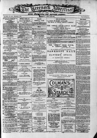 cover page of Greenock Advertiser published on April 26, 1880