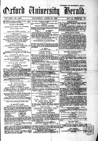cover page of Oxford University and City Herald published on April 25, 1868