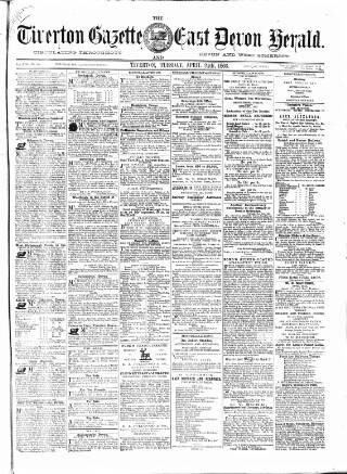 cover page of Tiverton Gazette (Mid-Devon Gazette) published on April 24, 1866