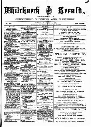 cover page of Whitchurch Herald published on April 19, 1879