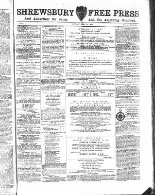 cover page of Shrewsbury Free Press, and Advertiser for Salop published on April 14, 1866
