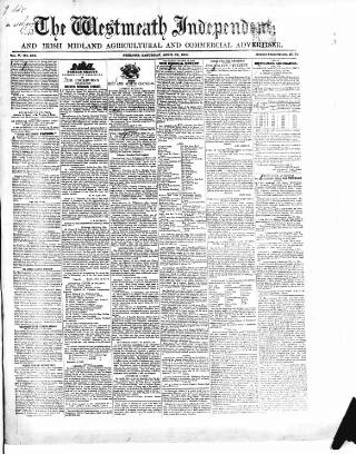 cover page of Westmeath Independent published on April 26, 1851