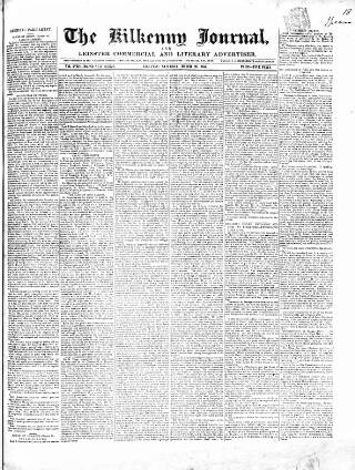 cover page of Kilkenny Journal, and Leinster Commercial and Literary Advertiser published on March 29, 1851