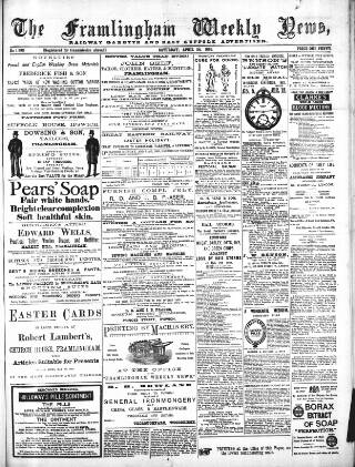 cover page of Framlingham Weekly News published on April 24, 1886