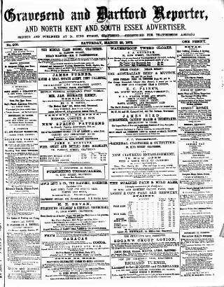cover page of Gravesend Reporter, North Kent and South Essex Advertiser published on March 29, 1873