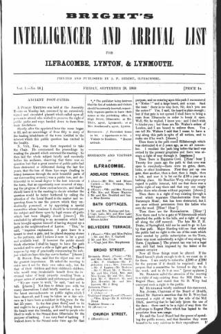 cover page of Bright's Intelligencer and Arrival List published on September 28, 1860