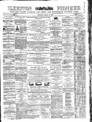 cover page of Ilkeston Pioneer published on March 29, 1866