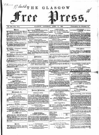 cover page of Glasgow Free Press published on April 25, 1863
