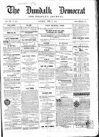 cover page of Dundalk Democrat, and People's Journal published on April 19, 1862